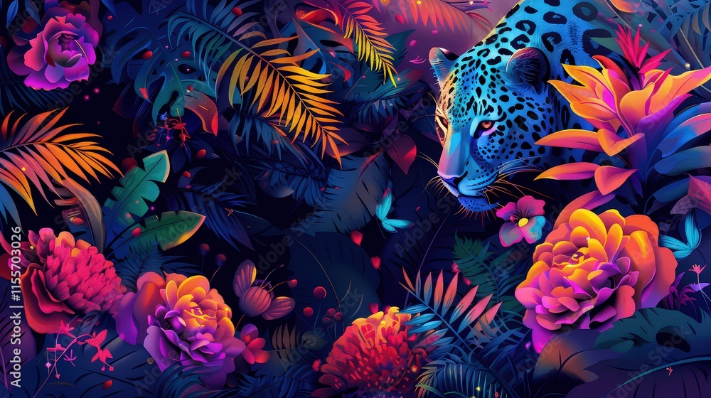 Geometric jungle with neon animals. Geometric jungle with neon animals.
