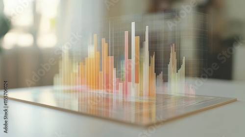 Transparent Data Graph with Floating Elements on Light Background