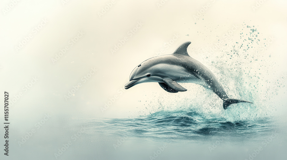 Fototapeta premium playful dolphin leaping out of ocean, creating splashes of water