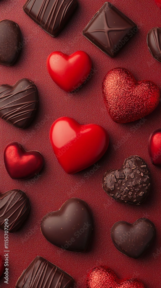 Romantic Red Dark Chocolate Hearts Valentines Day Sweets Romantic Red Dark Chocolate Hearts Valentines Day Sweets
