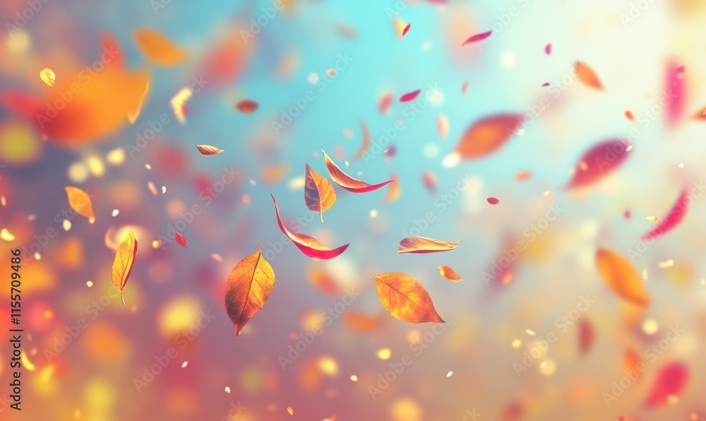 Vibrant Autumn Leaves Falling Gracefully Against a Softly Blurred Background in Warm Tones, Capturing the Essence of Seasonal Change and Nature's Beauty Vibrant Autumn Leaves Falling Gracefully Against a Softly Blurred Background in Warm Tones, Capturing the Essence of Seasonal Change and Nature's Beauty