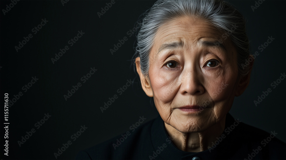 黒背景で疑問を抱く表情を映し出す50代日本人男性のポートレート 黒背景で疑問を抱く表情を映し出す50代日本人男性のポートレート