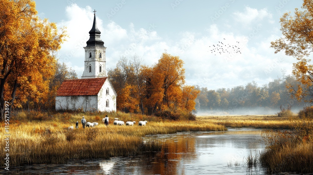 Serene Animation of Families Enjoying Quiet East Coast Landscape Serene Animation of Families Enjoying Quiet East Coast Landscape
