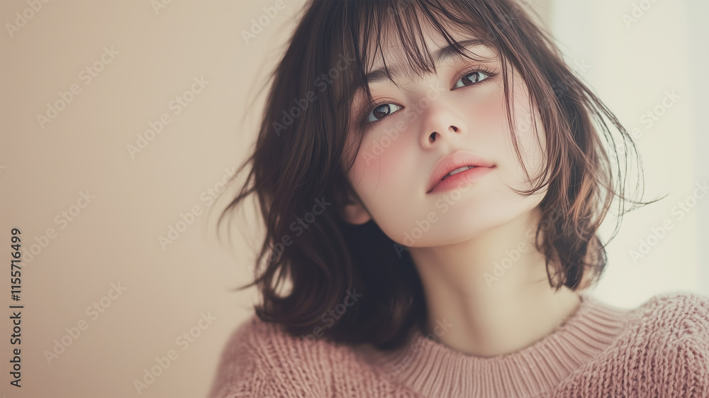 モノクロ背景で手を顎に添える日本人中年男性のハイキー肖像 モノクロ背景で手を顎に添える日本人中年男性のハイキー肖像