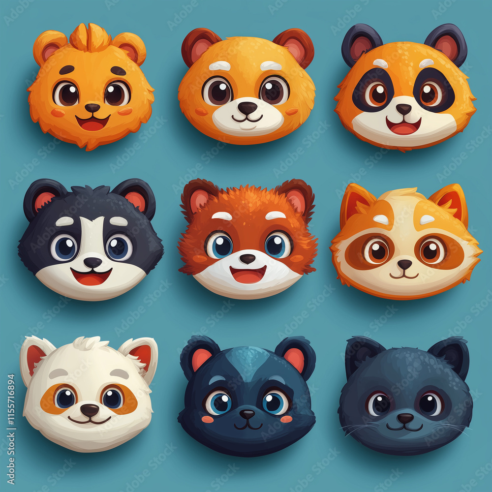 emoji-style animal faces with different moods, such as a laughing bear, a surprised cat, and a sleepy sloth generative AI emoji-style animal faces with different moods, such as a laughing bear, a surprised cat, and a sleepy sloth generative AI