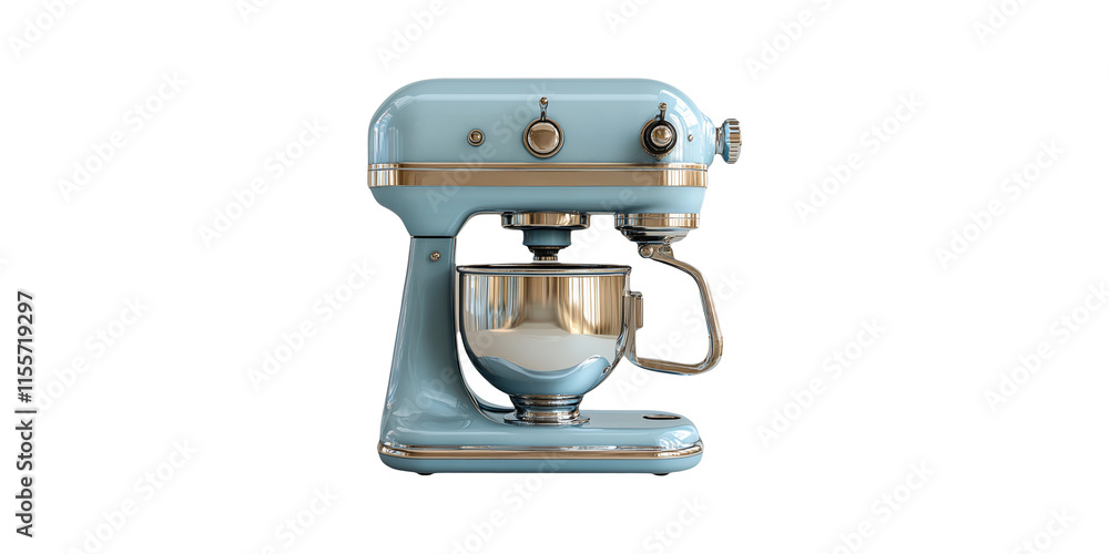 Blue Stand Mixer with Retro Design Isolated on Transparent Background Blue Stand Mixer with Retro Design Isolated on Transparent Background