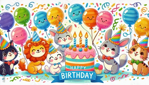 happy birthday card with balloons content created with generative AI software.