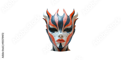 Decorative Mask with Intricate Red and Black Patterns Isolated on Transparent Background photo