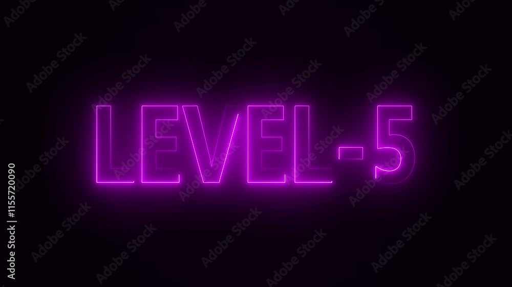 Glowing neon Level 5 multicolor text animation . Laser vintage effect. Glowing neon Level 5 multicolor text animation . Laser vintage effect.