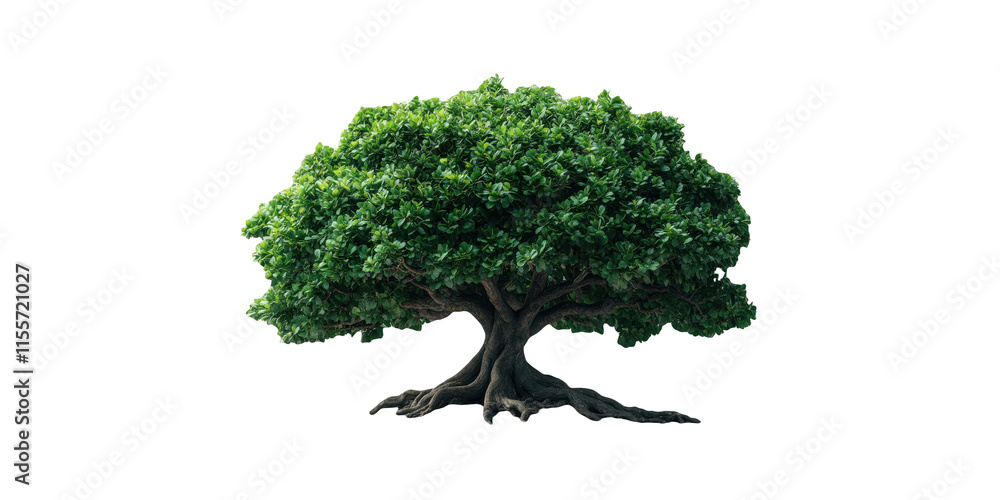 Fototapeta premium Lush green tree with sprawling roots isolated on transparent background