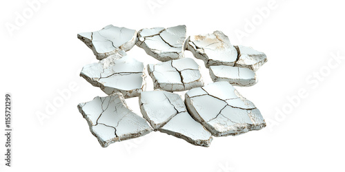 Cracked dry earth fragments isolated on transparent background