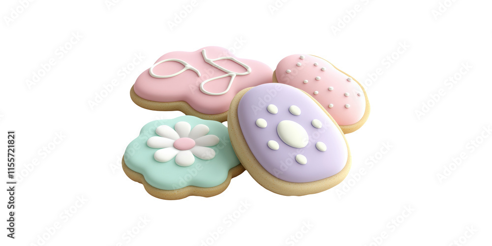 Set Of Iced Cookies With Pastel Frosting Isolated on Transparent Background Set Of Iced Cookies With Pastel Frosting Isolated on Transparent Background