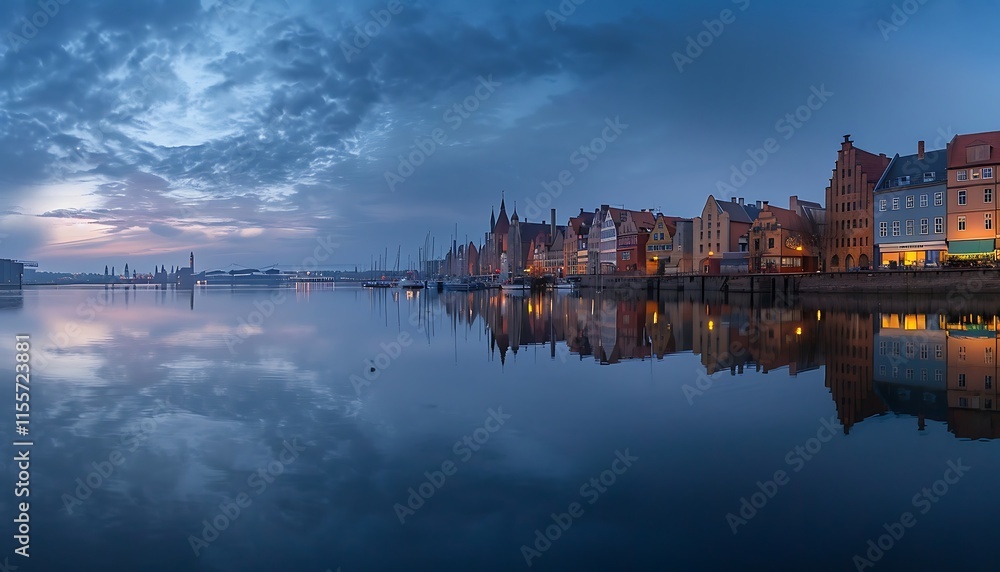 Fototapeta premium Old town of Gdansk at sunset, Poland. Long exposure.