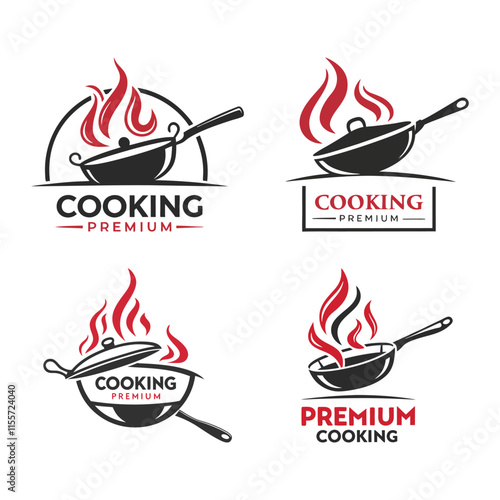 Premium Cooking Logo Collection Featuring Wok and Flames