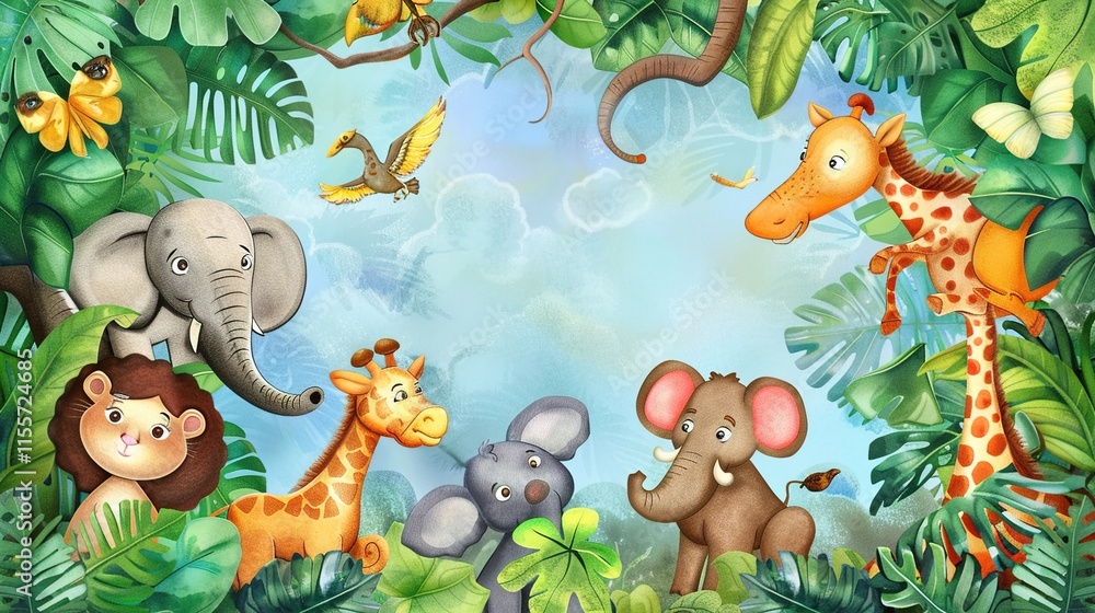 Adorable and Whimsical World of Cute Cartoon Safari Zoo: Unveiling the Enchanting Beauty of Watercolor Style with Animal Frame Border. Explore Keywords like Charming, Playful, Jungle Creatures, Exotic Adorable and Whimsical World of Cute Cartoon Safari Zoo: Unveiling the Enchanting Beauty of Watercolor Style with Animal Frame Border. Explore Keywords like Charming, Playful, Jungle Creatures, Exotic