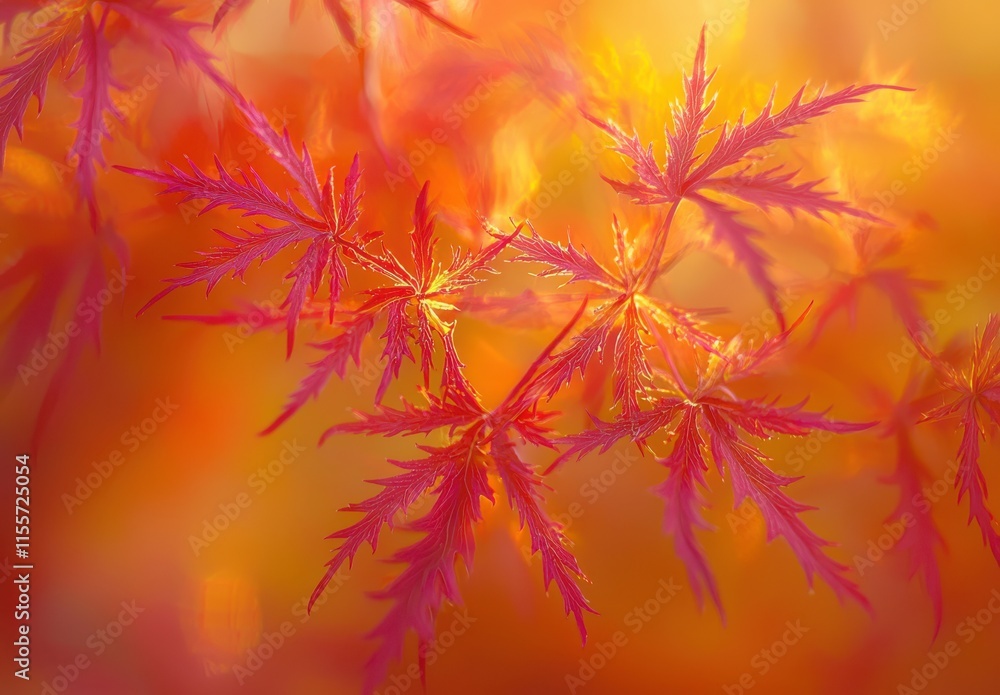 Vibrant Red and Orange Japanese Maple Leaves with Soft Light Blurring in the Background, Capturing the Essence of Autumn's Beauty and Natural Splendor Vibrant Red and Orange Japanese Maple Leaves with Soft Light Blurring in the Background, Capturing the Essence of Autumn's Beauty and Natural Splendor