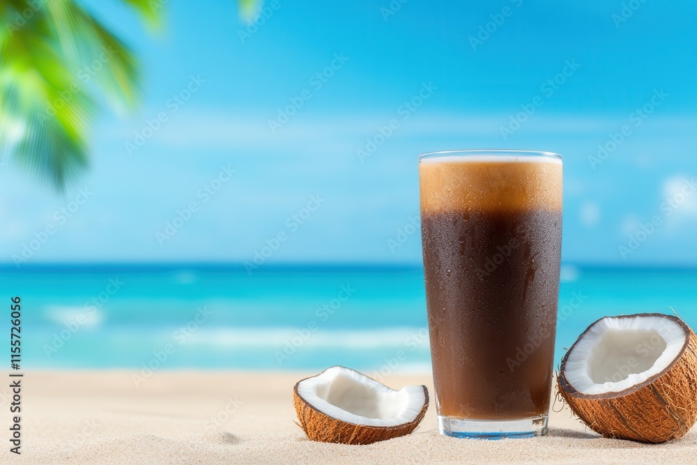 Tropical refreshment: enjoying coconut coffee by the beach. Tropical refreshment: enjoying coconut coffee by the beach.