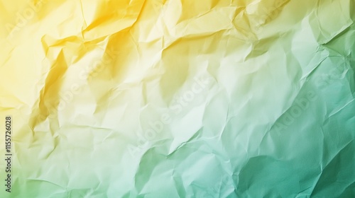 top view on light green color crumpled paper, texture background  