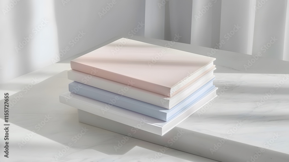 Soft Pastel Notebooks Stacked on a Bright Surface with Natural Light Soft Pastel Notebooks Stacked on a Bright Surface with Natural Light