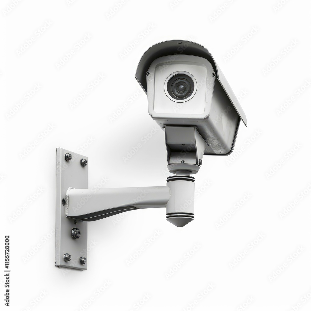 Security camera mounted on a white wall, ensuring safety and surveillance Security camera mounted on a white wall, ensuring safety and surveillance