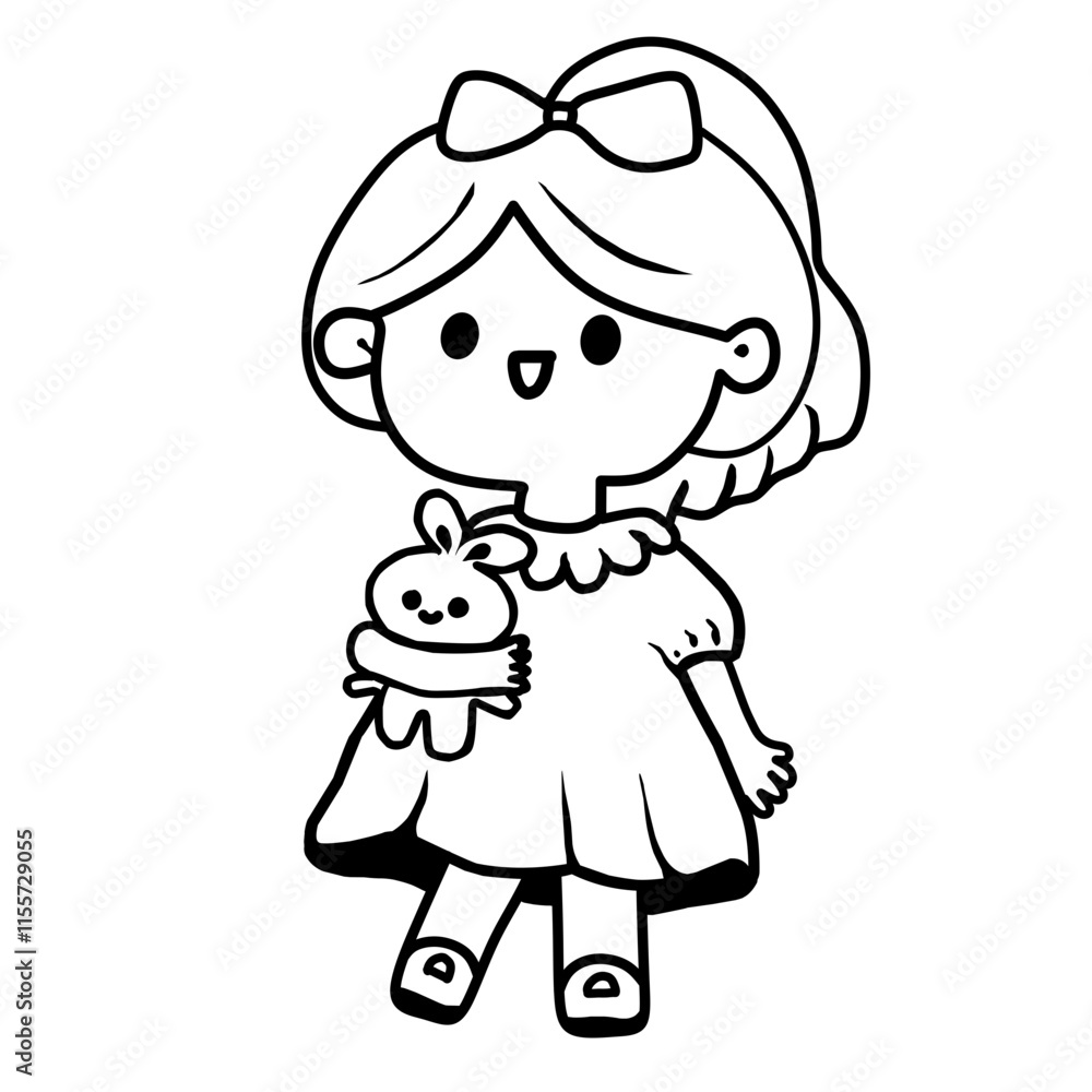 Line little girl with a doll Line little girl with a doll