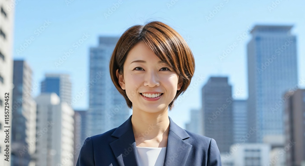 Modern Japanese Woman with Short Hair: Professionalism and Ambition in the Cityscape Modern Japanese Woman with Short Hair: Professionalism and Ambition in the Cityscape