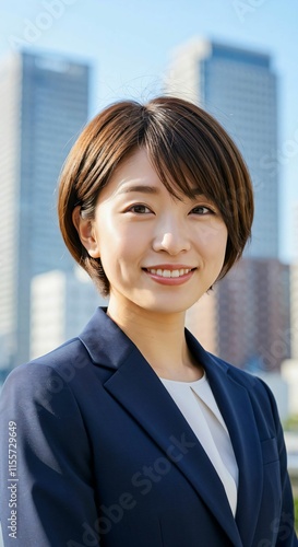 Free Download Modern Japanese Woman with Short Hair: Professionalism and Ambition in the Cityscape - GFXLoad