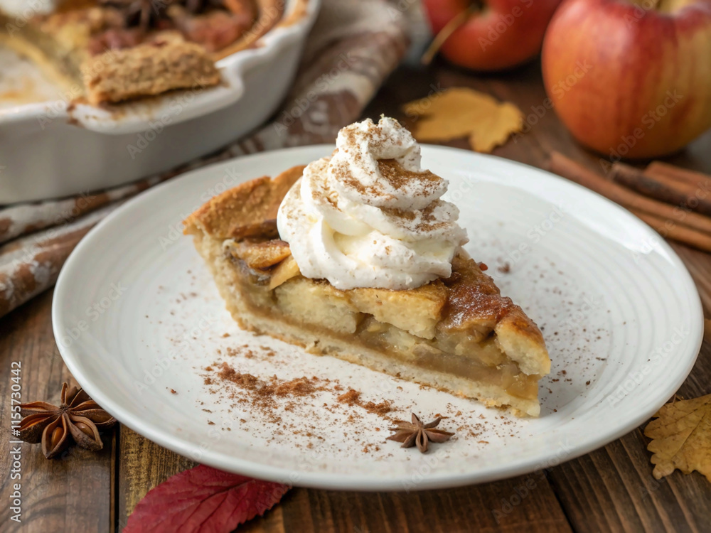 Whipped Cream on Apple Pie Slice Whipped Cream on Apple Pie Slice