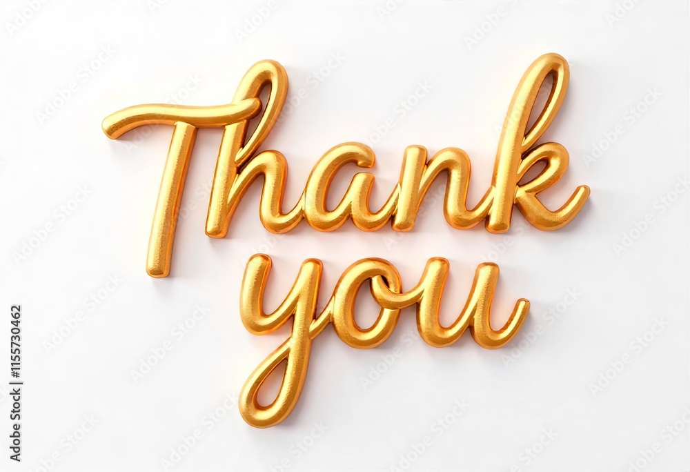 Fototapeta premium Thank You 3D text in elegant cursive rich golden color isolated on a white background