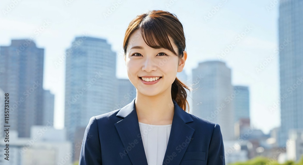 Confident Japanese Businesswoman with Ponytail in Urban Cityscape: Embracing Professionalism and Ambition Confident Japanese Businesswoman with Ponytail in Urban Cityscape: Embracing Professionalism and Ambition