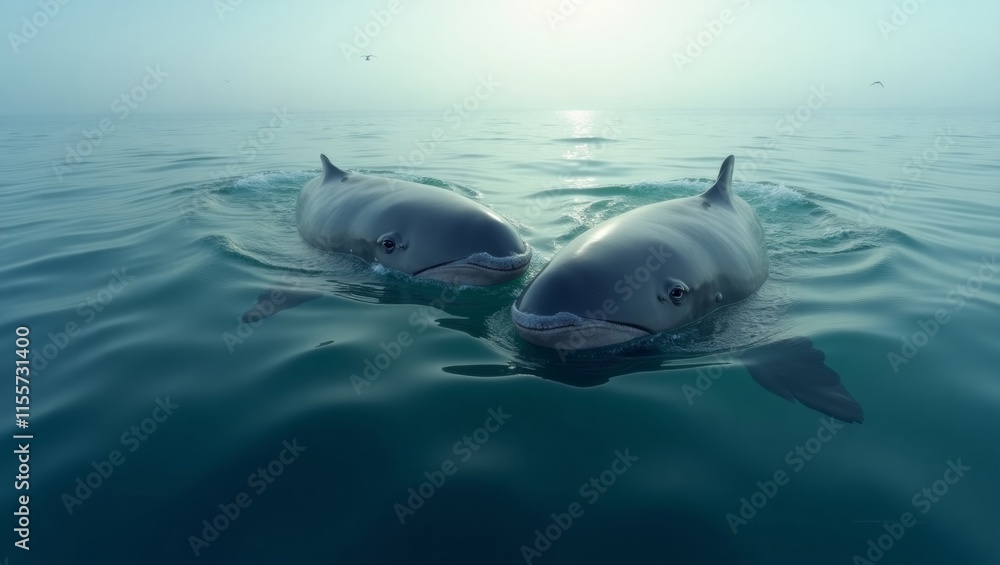 Obraz premium Two pygmy killer whales swimming in the ocean