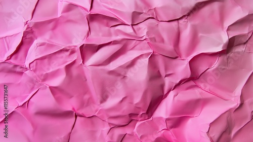 top view on pink color crumpled paper, texture background  