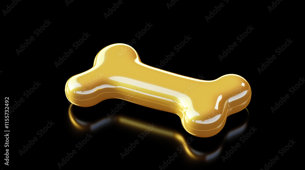 Gold bone shaped dog toy, black background Gold bone shaped dog toy, black background