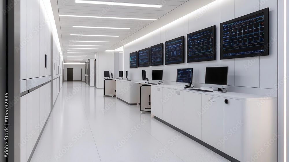 Hightech emergency department with digital screens and monitoring systems, modern lifesaving equipment Hightech emergency department with digital screens and monitoring systems, modern lifesaving equipment