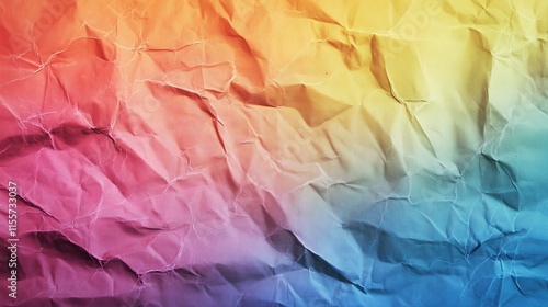 top view on colorful rainbow color crumpled paper, texture background  