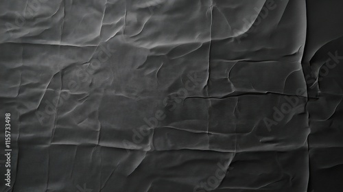 top view on black color crumpled paper, texture background  