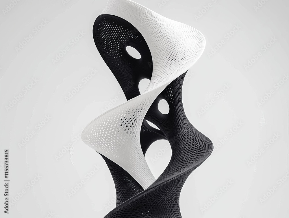 Fototapeta premium Abstract Black White 3D Rendered Sculpture Modern Art Design