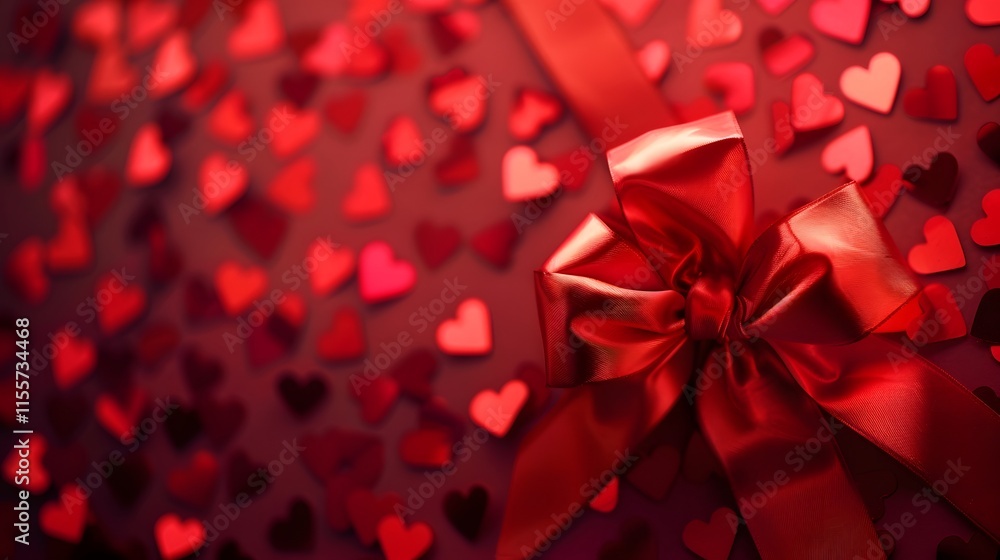 Beautiful Red Gift Box with Heart Decorations and Satin Bow Beautiful Red Gift Box with Heart Decorations and Satin Bow
