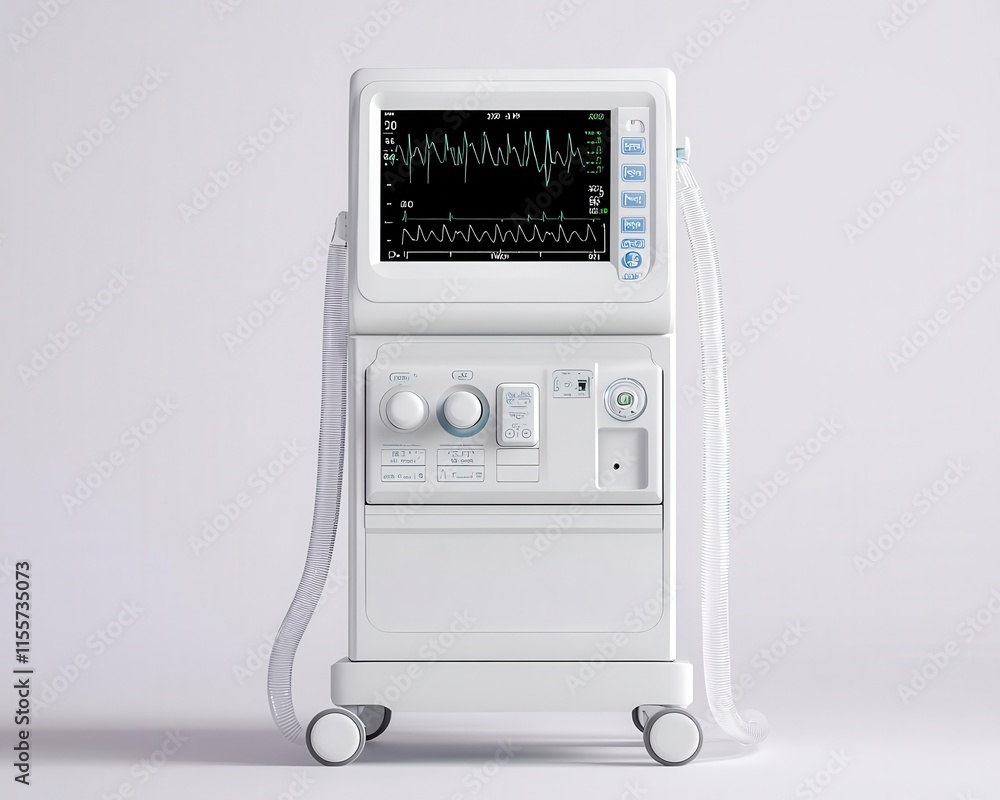Fototapeta premium Compact ventilator with touch controls, emergency room, critical care setup