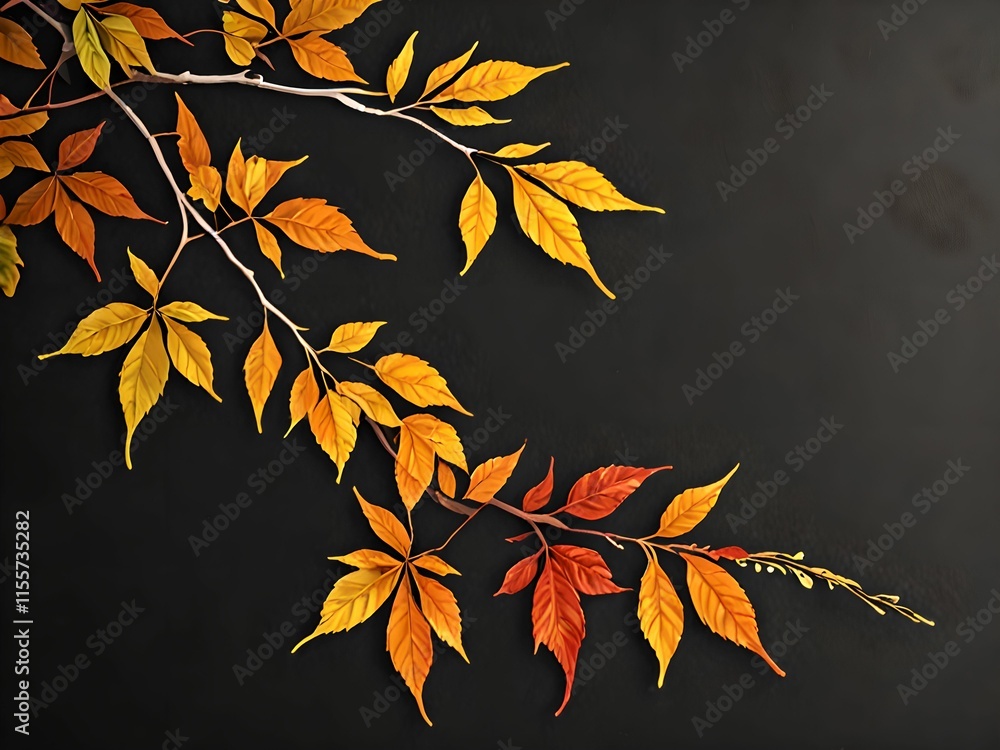 wallpaper representing a branch with leaves on a black background. Beauty of nature with beautiful realistic colors. wallpaper representing a branch with leaves on a black background. Beauty of nature with beautiful realistic colors.