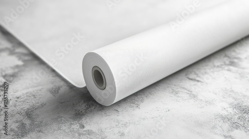 Roller blind fabric roll resting on textured gray concrete surface showcasing design possibilities for interior decor projects photo