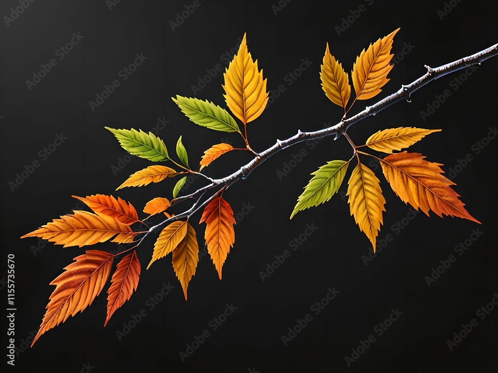 wallpaper representing a branch with leaves on a black background. Beauty of nature with beautiful realistic colors. wallpaper representing a branch with leaves on a black background. Beauty of nature with beautiful realistic colors.