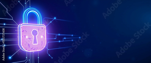 Digital Padlock icon Cyber security technology , Line and Triangle with a Network of Points ,Padlock icon Cyber security technology , Lines, Triangles, copy space