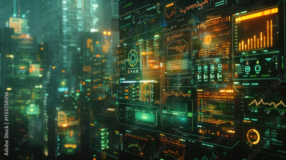 Futuristic Cityscape: A Digital Metropolis at Night Futuristic Cityscape: A Digital Metropolis at Night