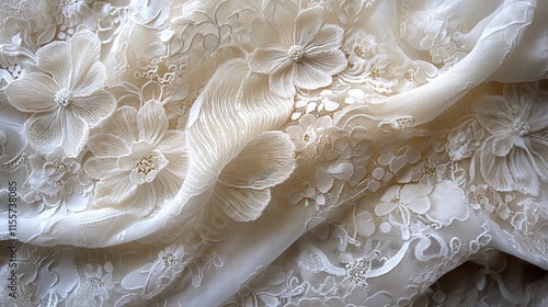 Close-up of Exquisite White Floral Lace Fabric photo