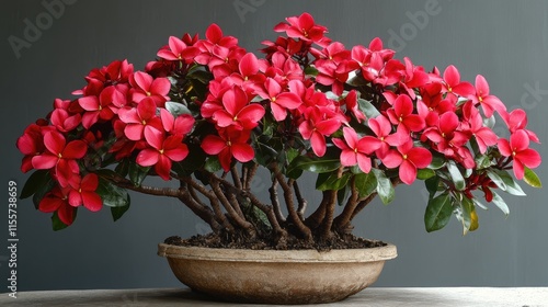 Wallpaper Mural Vibrant Red Frangipani Flowering Plant in Traditional Pot Showcasing Tropical Beauty Ideal for Gardens Temples and Landscapes Torontodigital.ca