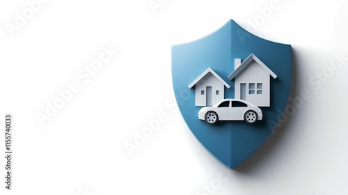 A shield icon featuring houses and a car, symbolizing insurance.