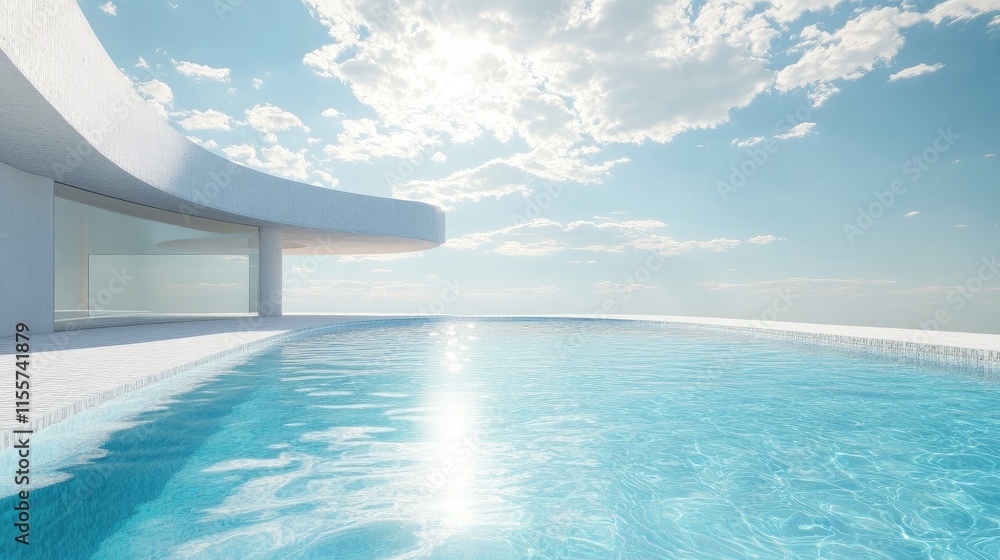 Fototapeta premium Modern swimming pool design with clear blue waters under a bright sky showcasing tranquility and luxury in a sunlit outdoor setting