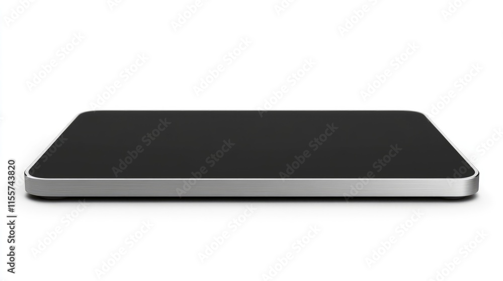 Black and silver metal tablet on a white background isolated with no screen visible side view for tech presentations and advertisements Black and silver metal tablet on a white background isolated with no screen visible side view for tech presentations and advertisements