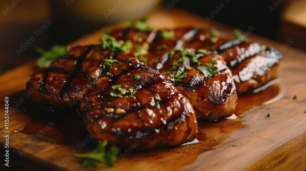 Teriyaki Chicken Steak Deliciously Grilled with Glaze and Fresh Herbs in Asian Cuisine Setting Teriyaki Chicken Steak Deliciously Grilled with Glaze and Fresh Herbs in Asian Cuisine Setting